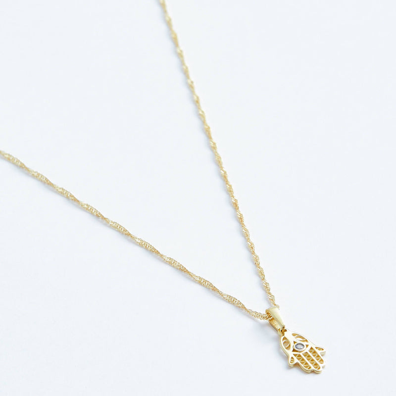 Pendant necklace with hamsa hand, gold colour