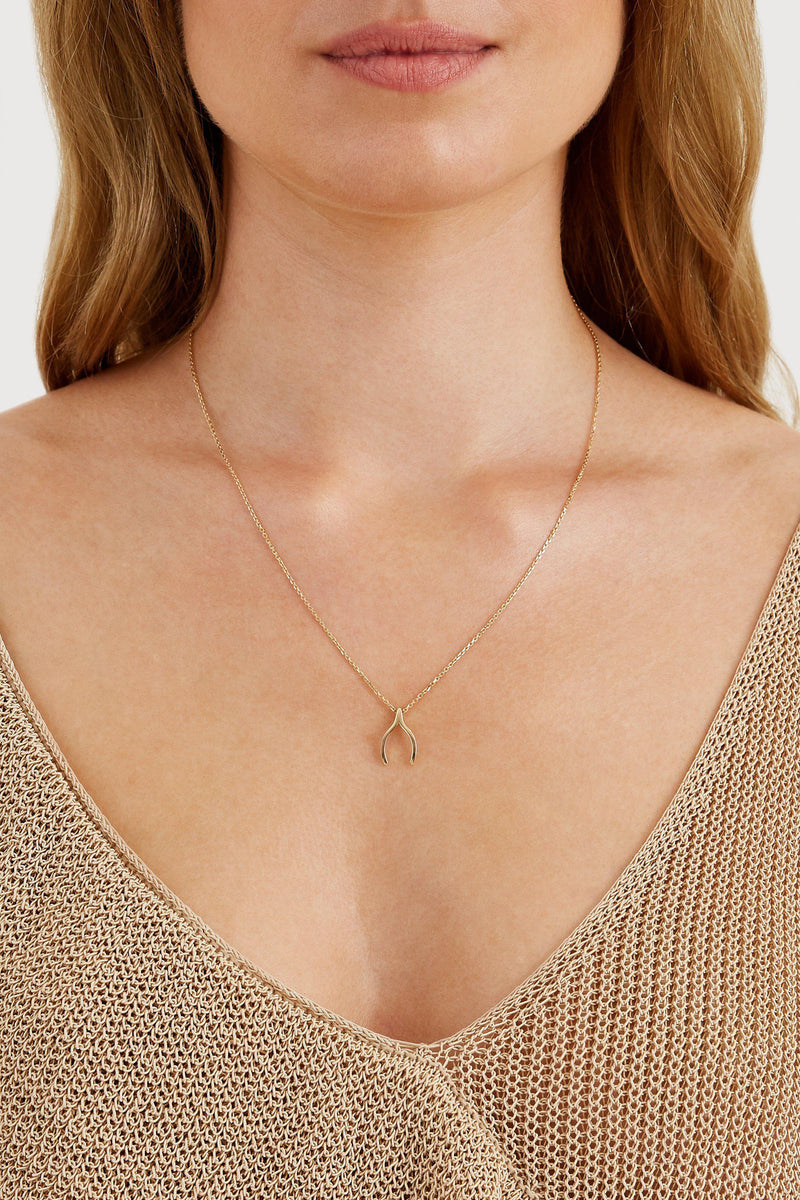 Wishbone Necklace - Solid 14k Gold - Stephanie Grace Jewellery